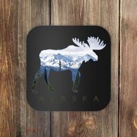 Alaska Day Moose Snowy Mountain Alaskan Tourist Coaster thumb 0