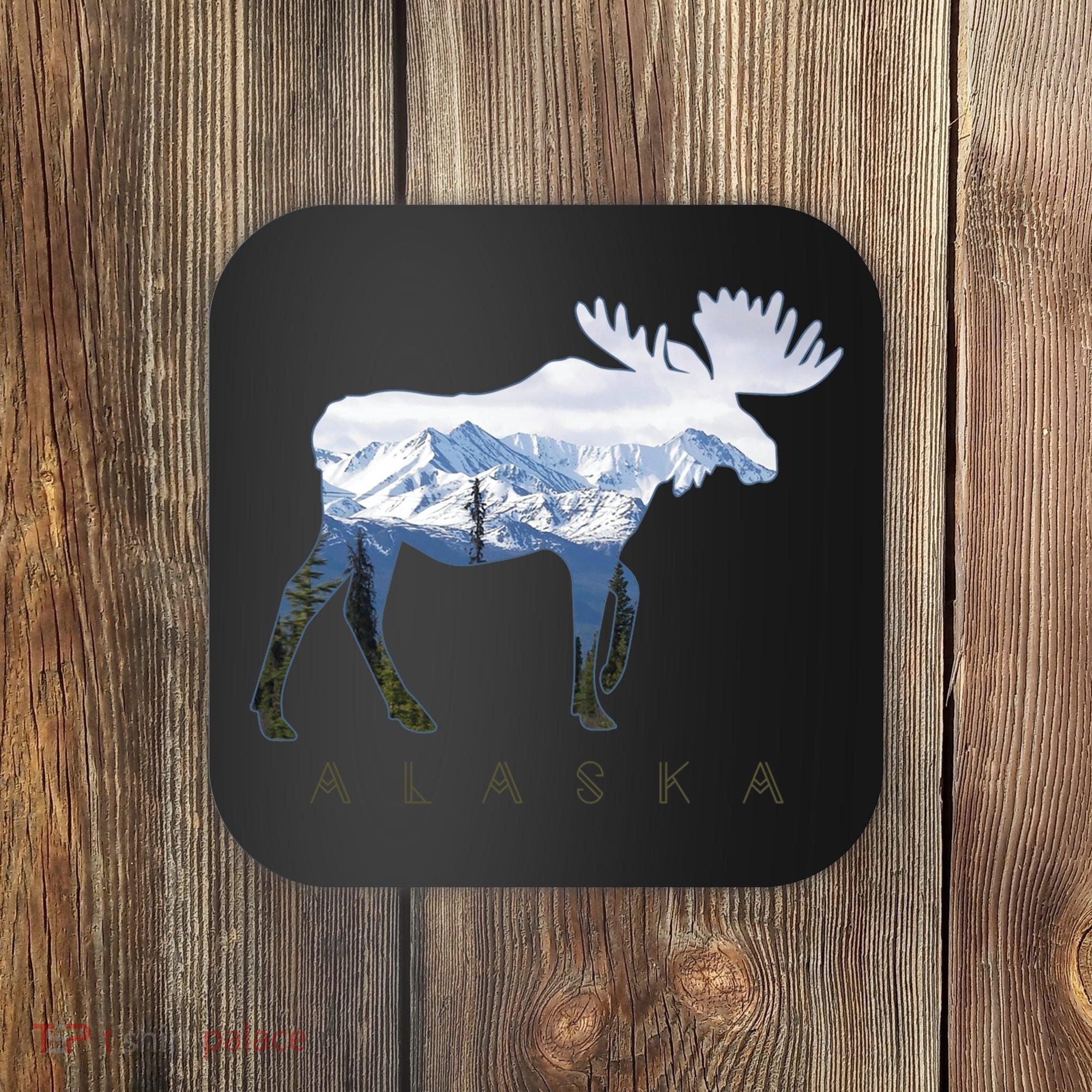Alaska Day Moose Snowy Mountain Alaskan Tourist Coaster