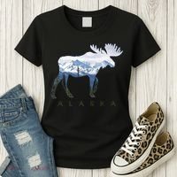 Alaska Day Moose Snowy Mountain Alaskan Tourist Women's T-Shirt thumb 3