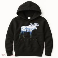 Alaska Day Moose Snowy Mountain Alaskan Tourist Kids Hoodie thumb 0