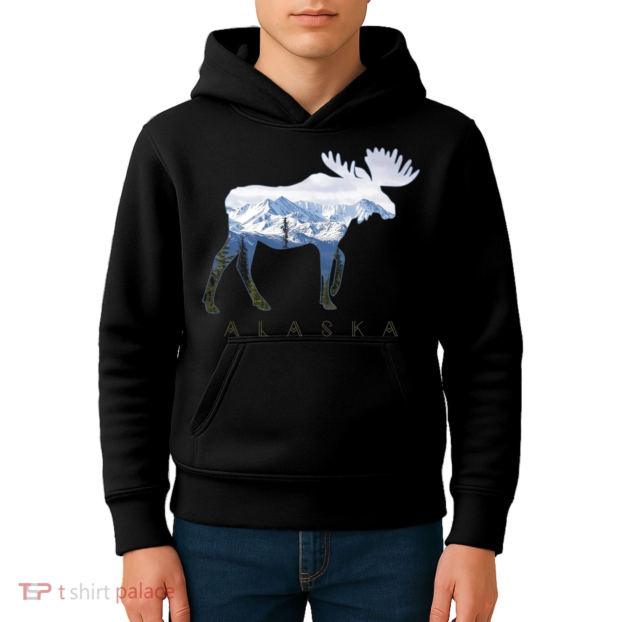 Alaska Day Moose Snowy Mountain Alaskan Tourist Kids Hoodie