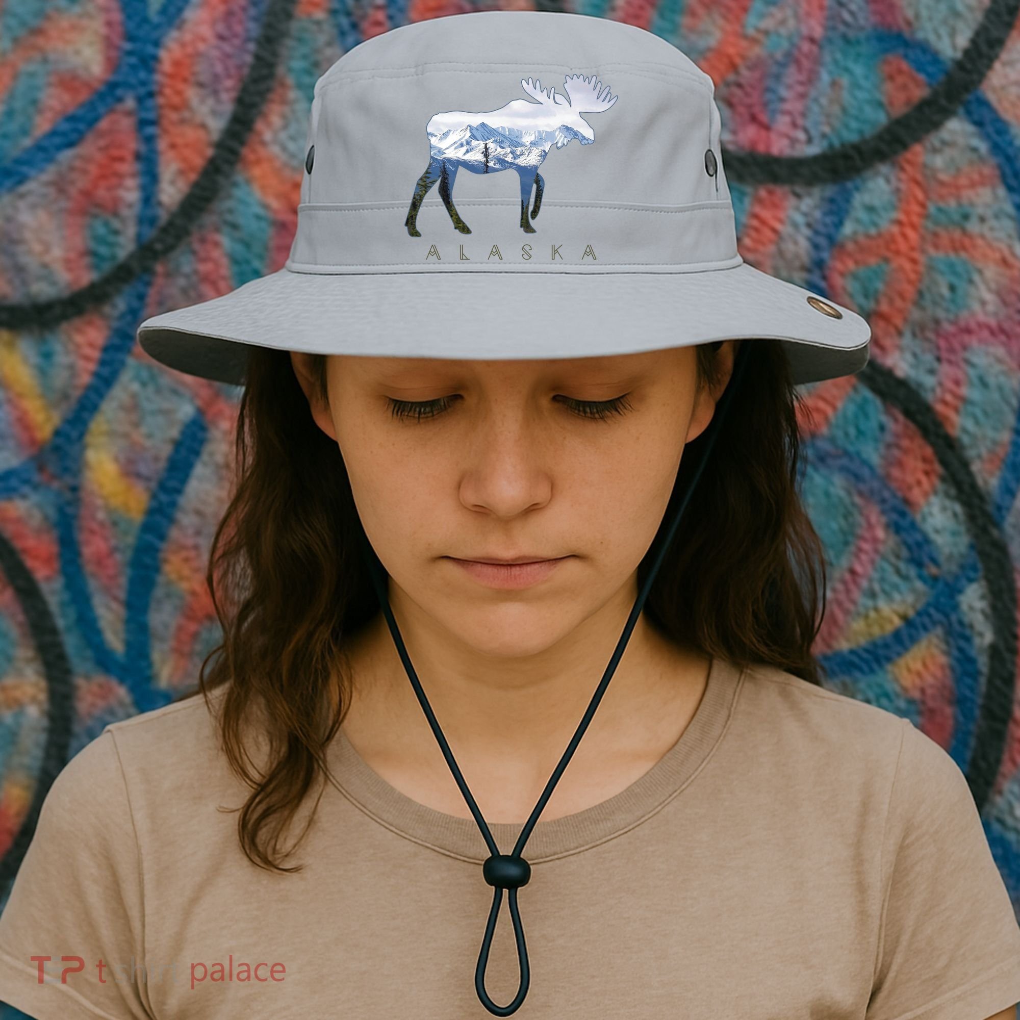 Alaska Day Moose Snowy Mountain Alaskan Tourist Bucket Hat