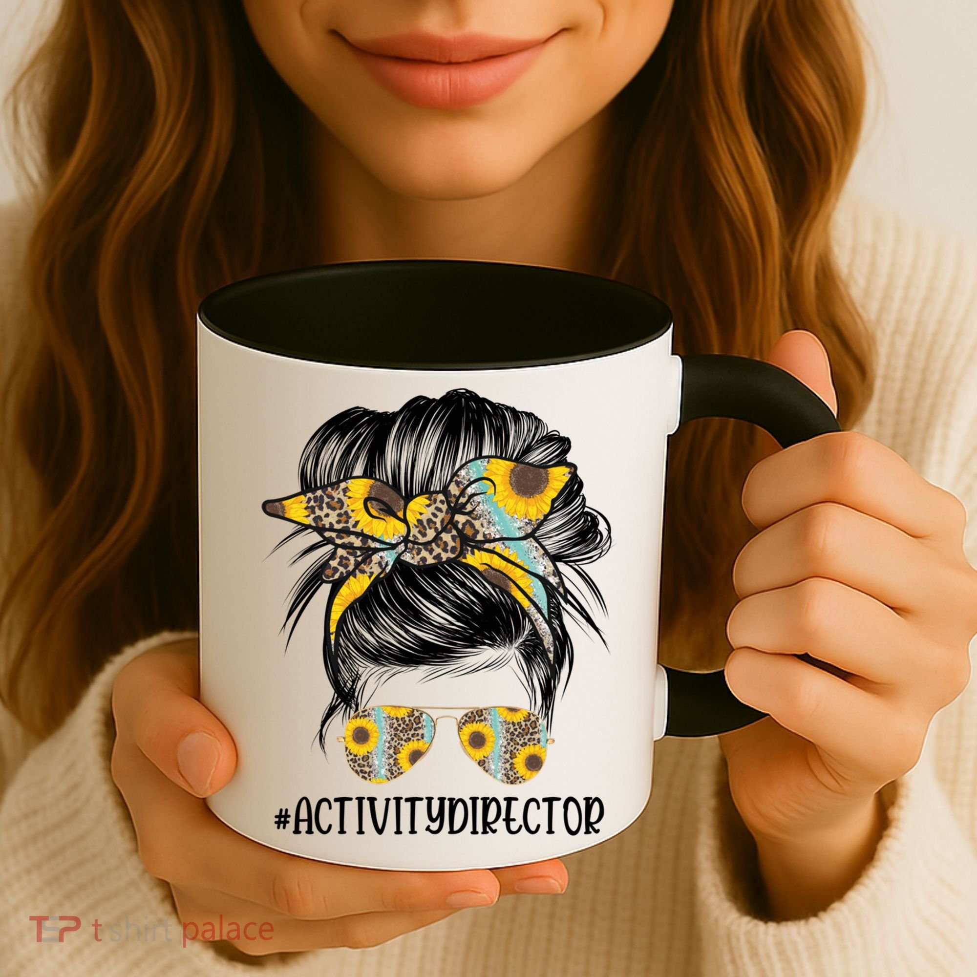 Activity Director Messy Hair Bun Sunflower Healthcare Gift Coffee Mug