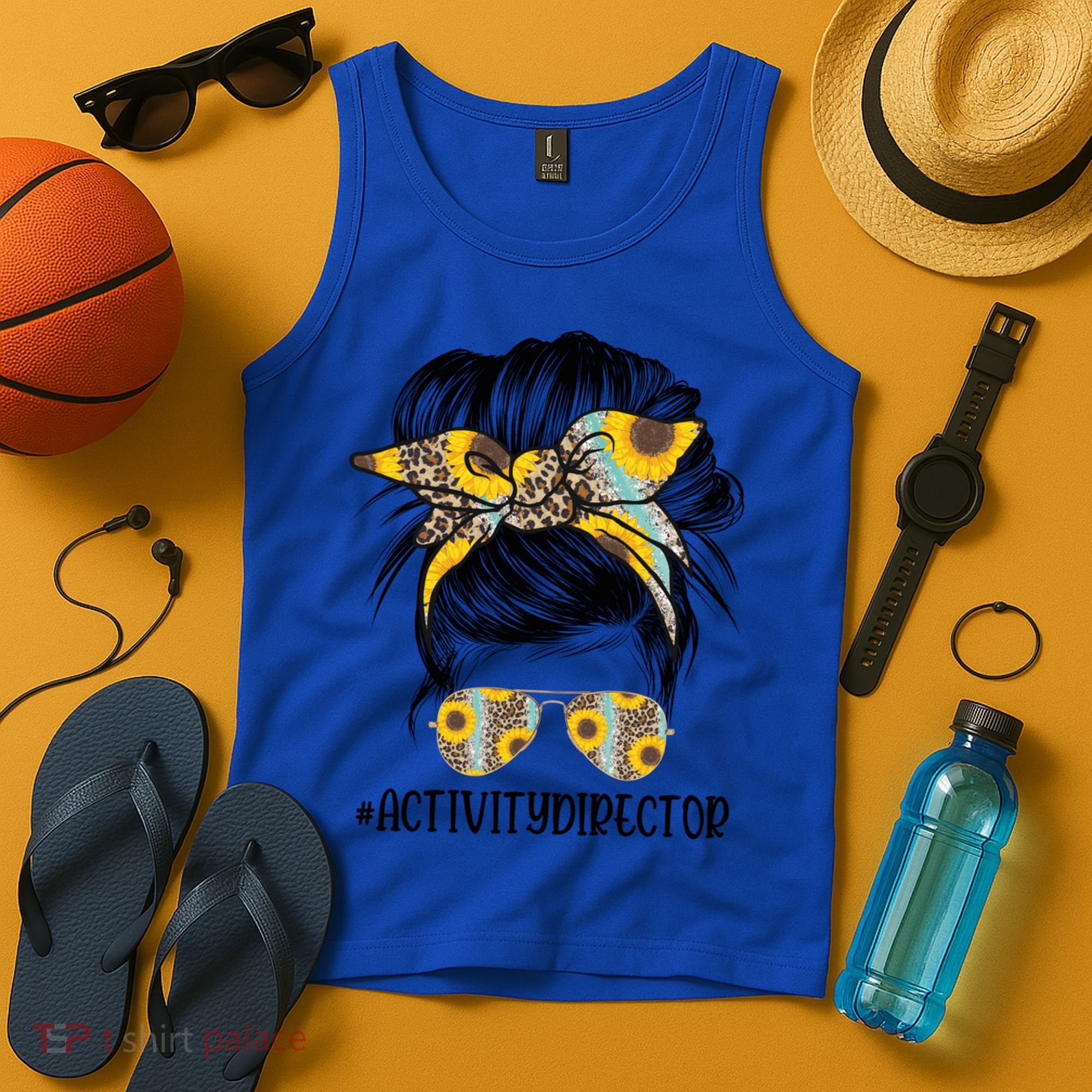 Activity Director Messy Hair Bun Sunflower Healthcare Gift Tank Top