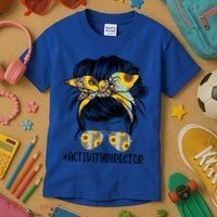 Activity Director Messy Hair Bun Sunflower Healthcare Gift Kids T-Shirt thumb 3