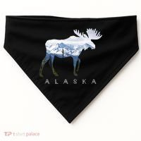 Alaska Day Moose Snowy Mountain Alaskan Tourist Or Resident Gift USA-Made Doggie Bandana thumb 0