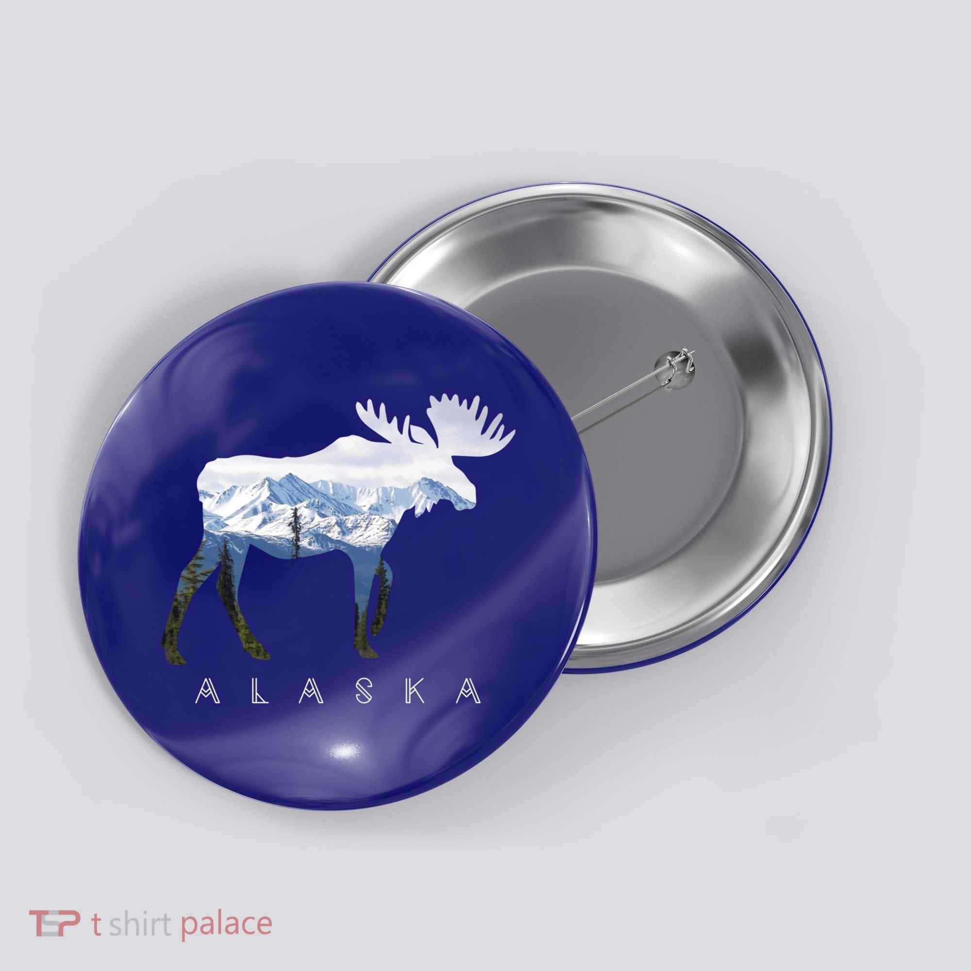 Alaska Day Moose Snowy Mountain Alaskan Tourist Or Resident Gift Button