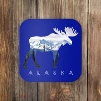 Alaska Day Moose Snowy Mountain Alaskan Tourist Or Resident Gift Coaster thumb 0