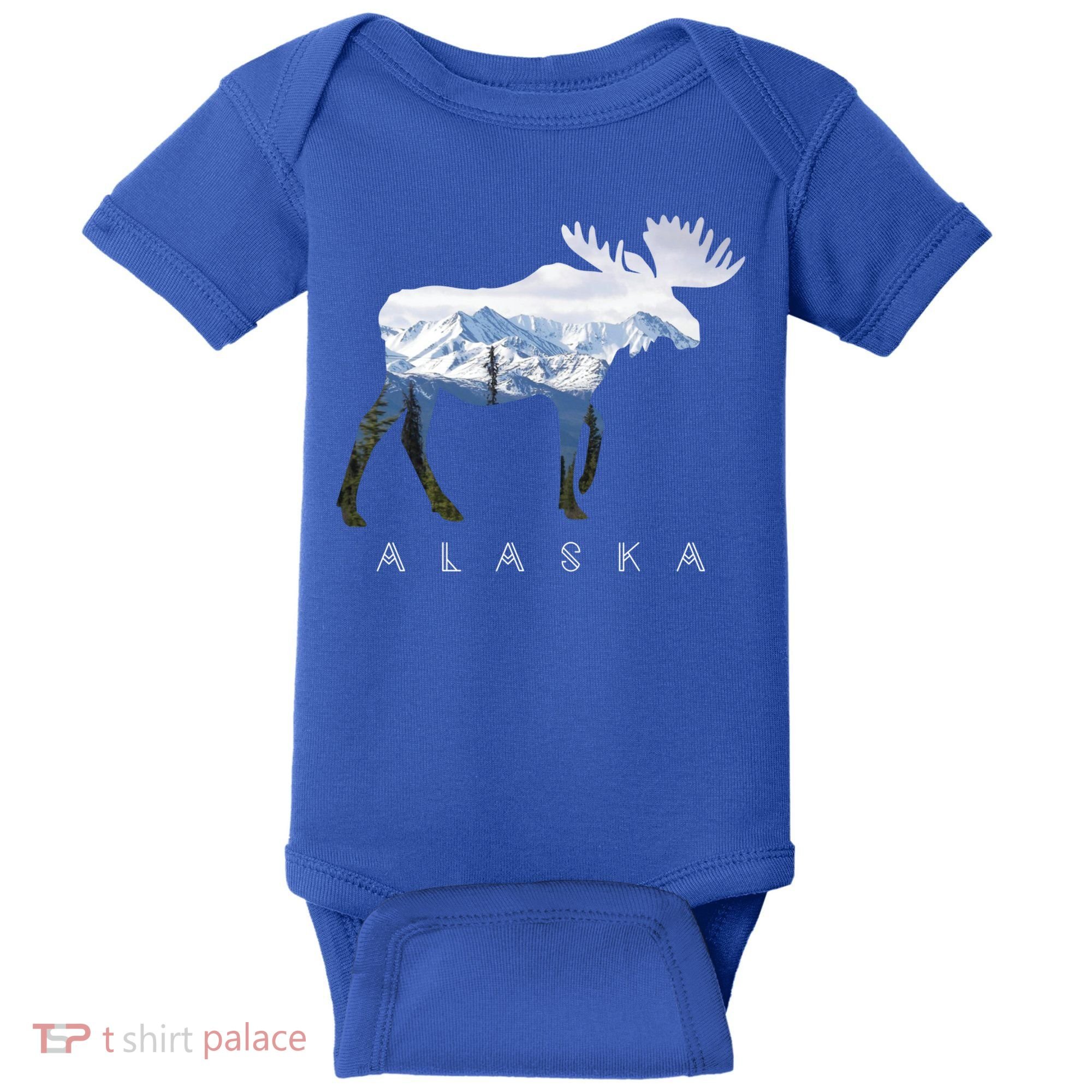 Alaska Day Moose Snowy Mountain Alaskan Tourist Or Resident Gift Baby Bodysuit