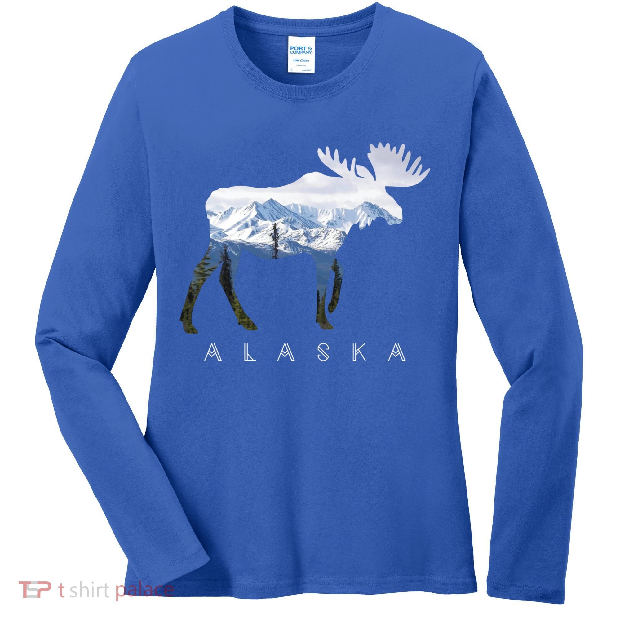 Alaska Day Moose Snowy Mountain Alaskan Tourist Or Resident Gift Women's Long Sleeve Shirt