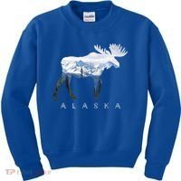 Alaska Day Moose Snowy Mountain Alaskan Tourist Or Resident Gift Kids Sweatshirt thumb 0
