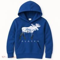 Alaska Day Moose Snowy Mountain Alaskan Tourist Or Resident Gift Kids Hoodie thumb 0