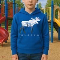 Alaska Day Moose Snowy Mountain Alaskan Tourist Or Resident Gift Kids Hoodie thumb 2