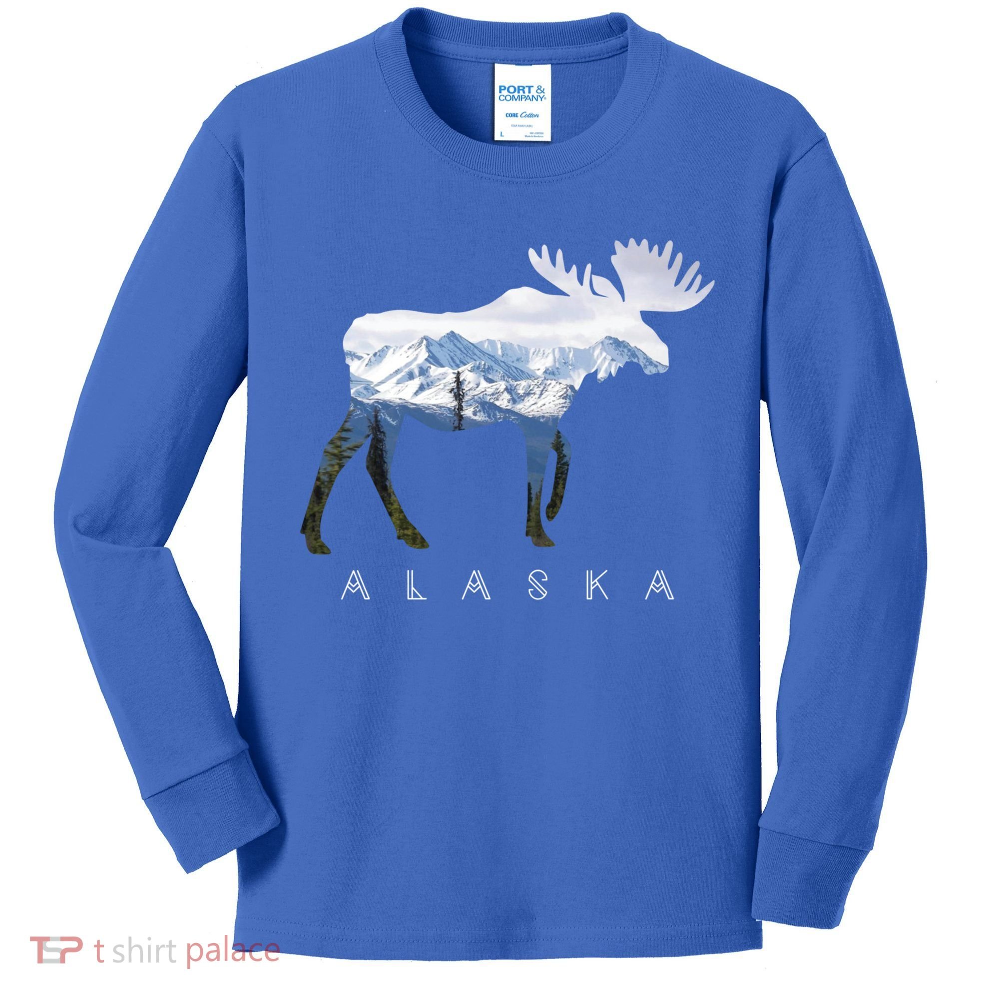 Alaska Day Moose Snowy Mountain Alaskan Tourist Or Resident Gift Kids Long Sleeve Shirt