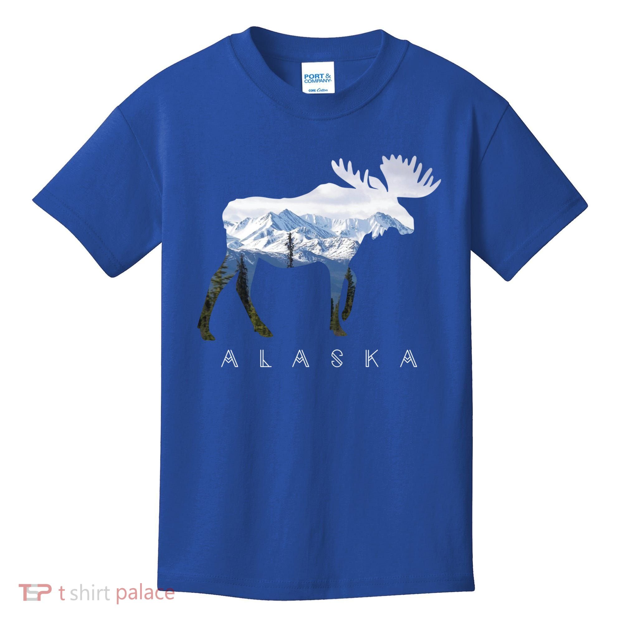 Alaska Day Moose Snowy Mountain Alaskan Tourist Or Resident Gift Kids T-Shirt