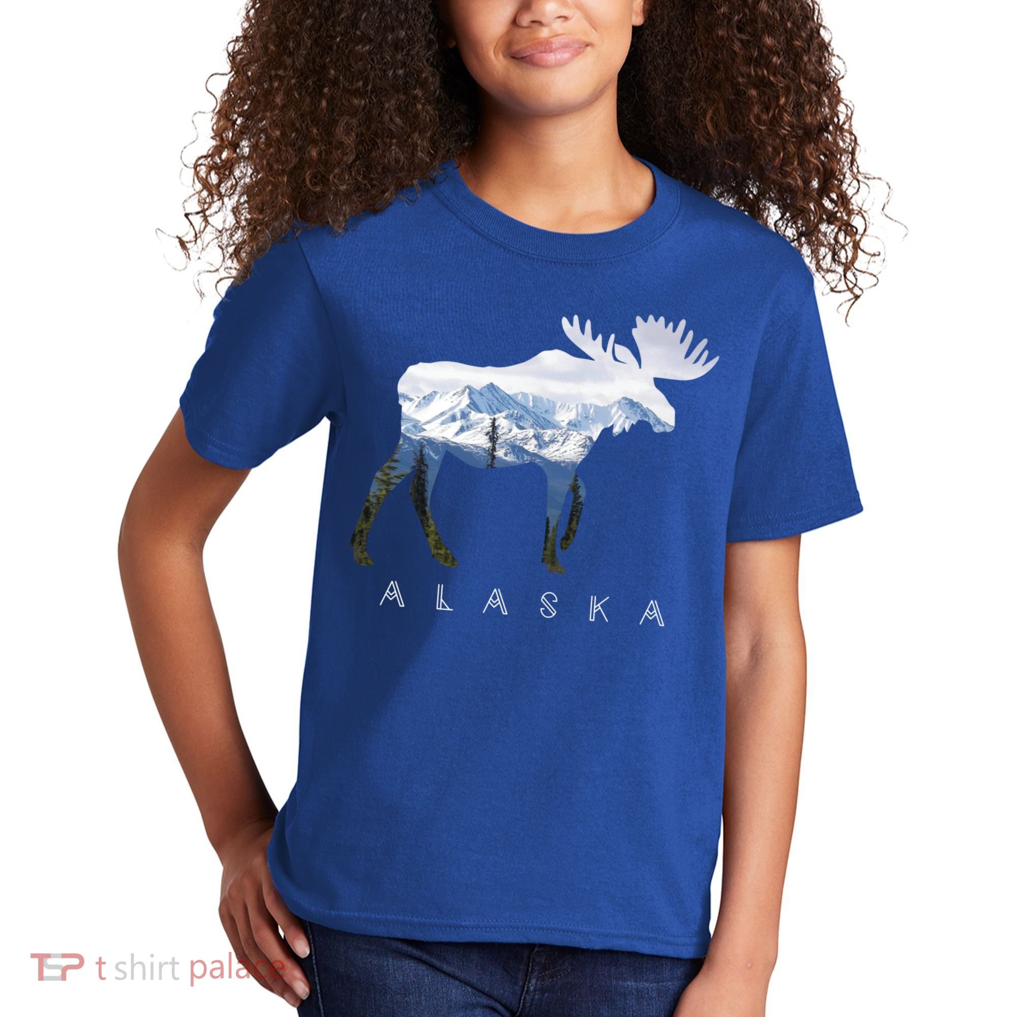 Alaska Day Moose Snowy Mountain Alaskan Tourist Or Resident Gift Kids T-Shirt