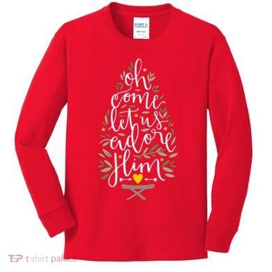 Adore Him Baby Jesus Christmas Kids Long Sleeve Shirt