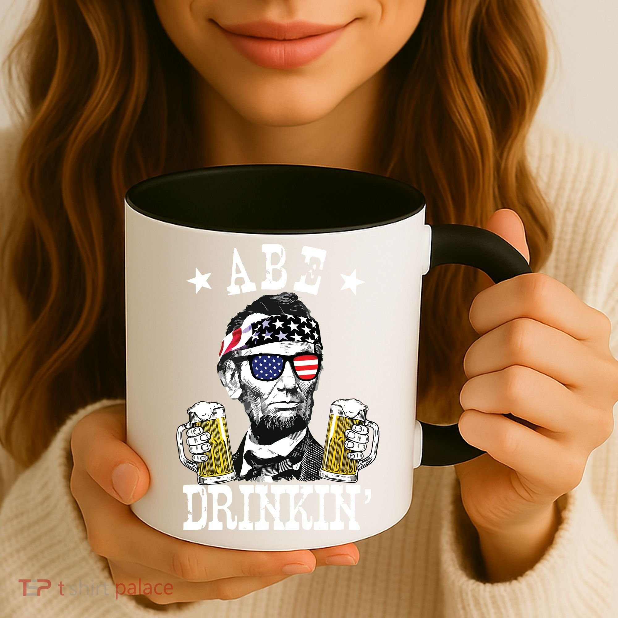 Abe Drinkin Patriotic American Abraham Lincoln Drinking Coffee Mug