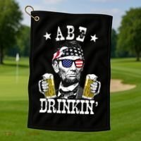 Abe Drinkin Patriotic American Abraham Lincoln Drinking Golf Towel thumb 1