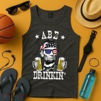 Abe Drinkin Patriotic American Abraham Lincoln Drinking Tank Top thumb 4