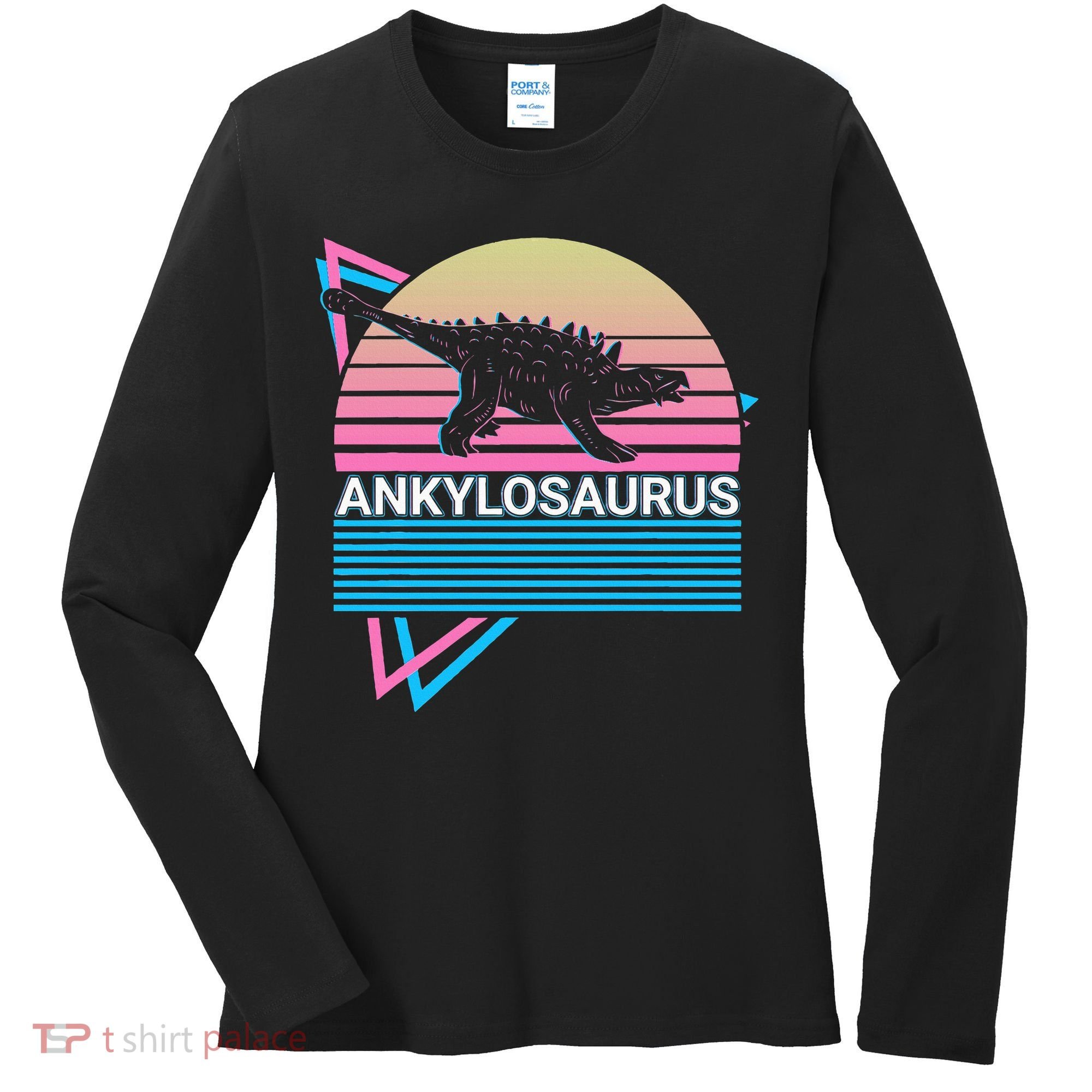 Ankylosaurus Dinosaur Retro Women's Long Sleeve Shirt