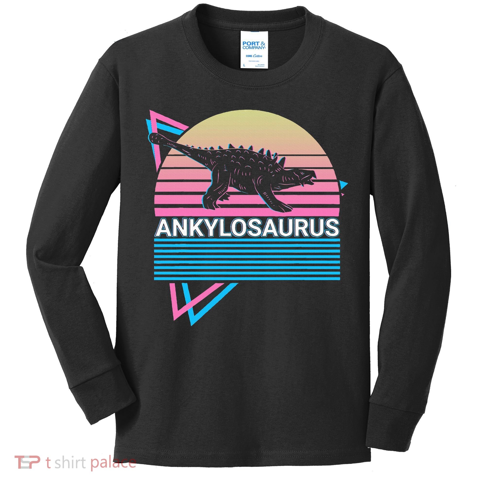 Ankylosaurus Dinosaur Retro Kids Long Sleeve Shirt