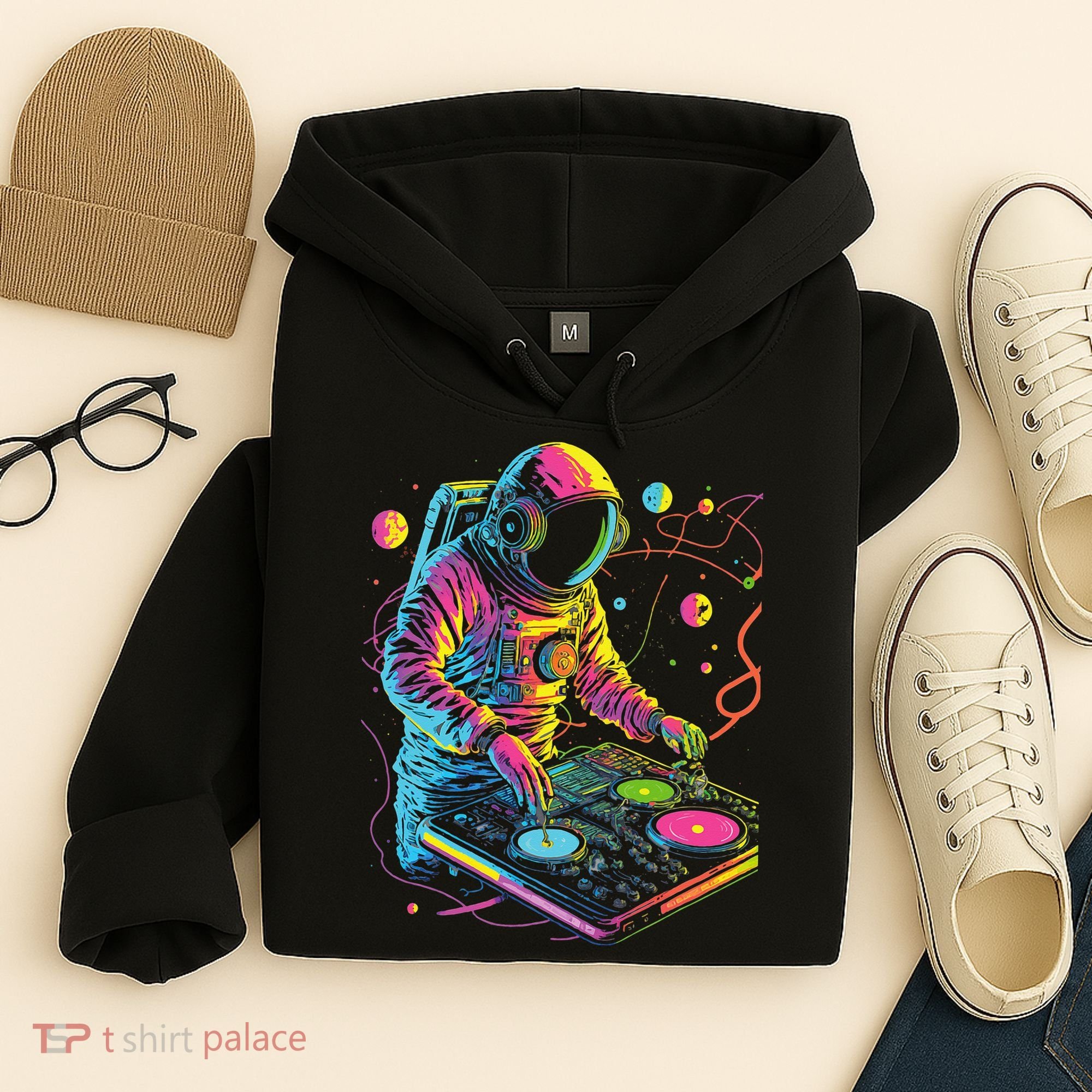 Astronaut DJ Record Techno Music Cool Astronauts Space Hoodie