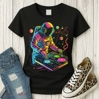 Astronaut DJ Record Techno Music Cool Astronauts Space Women's T-Shirt thumb 3