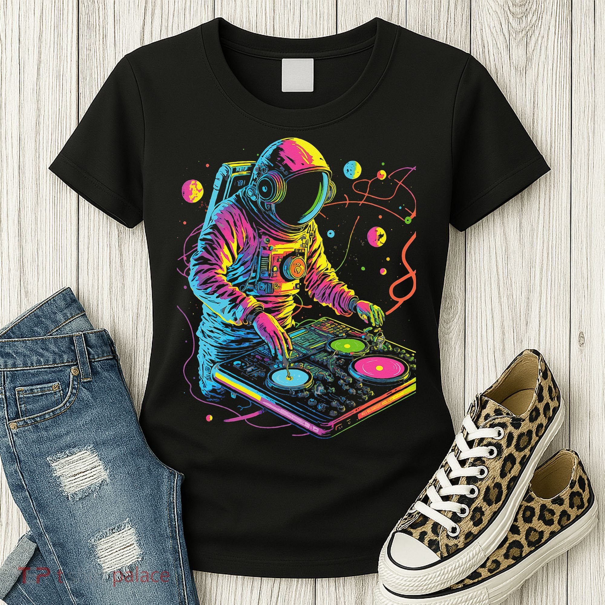Astronaut DJ Record Techno Music Cool Astronauts Space Women's T-Shirt