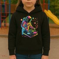 Astronaut DJ Record Techno Music Cool Astronauts Space Kids Hoodie thumb 3