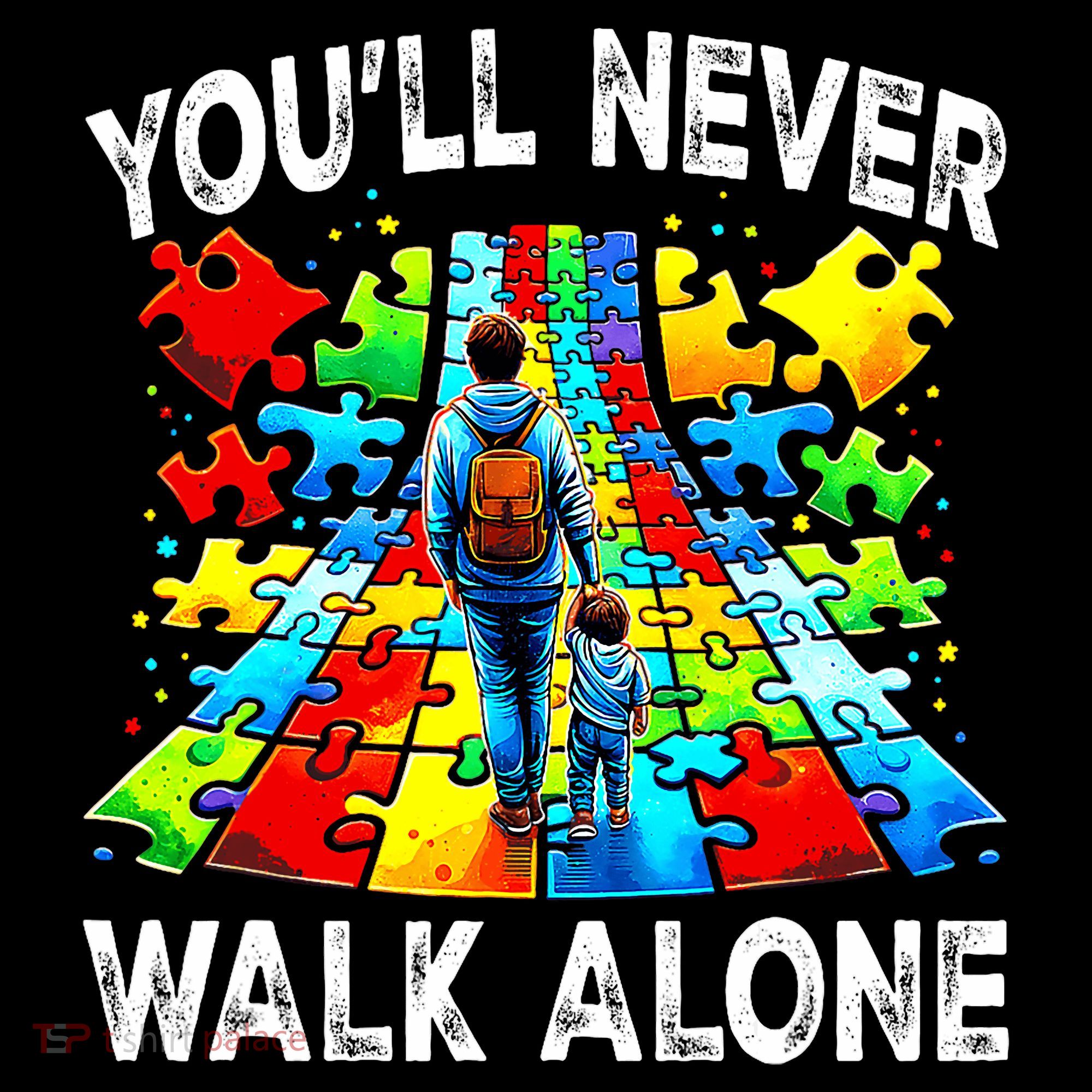 Autism Dad Support Alone Puzzle You'll Never Walk Alone  Doggie Tank