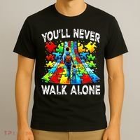 Autism Dad Support Alone Puzzle You'll Never Walk Alone  T-Shirt thumb 3
