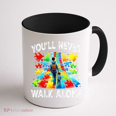 Autism Dad Support Alone Puzzle You'll Never Walk Alone  Coffee Mug back