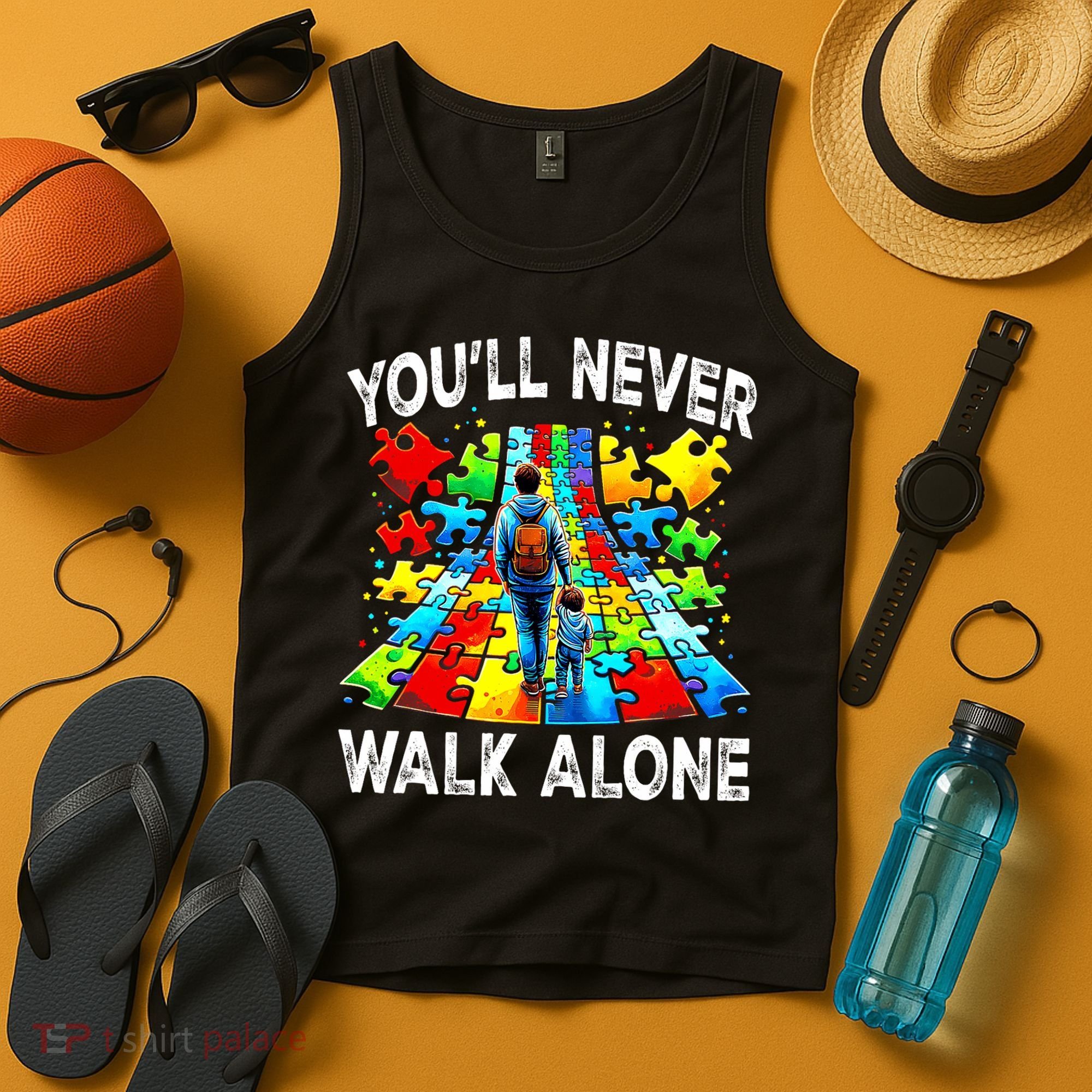 Autism Dad Support Alone Puzzle You'll Never Walk Alone  Tank Top