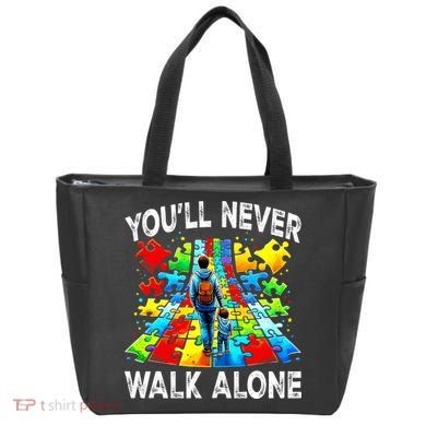 Autism Dad Support Alone Puzzle You'll Never Walk Alone  Tote Bag