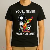 Autism Dad Support Alone Puzzle You'll Never Walk T-Shirt thumb 3