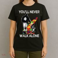 Autism Dad Support Alone Puzzle You'll Never Walk T-Shirt thumb 4