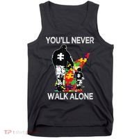 Autism Dad Support Alone Puzzle You'll Never Walk Tank Top thumb 0