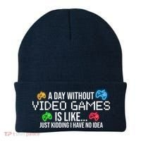 A Day Without Video Games Funny Gamer Beanie thumb 0