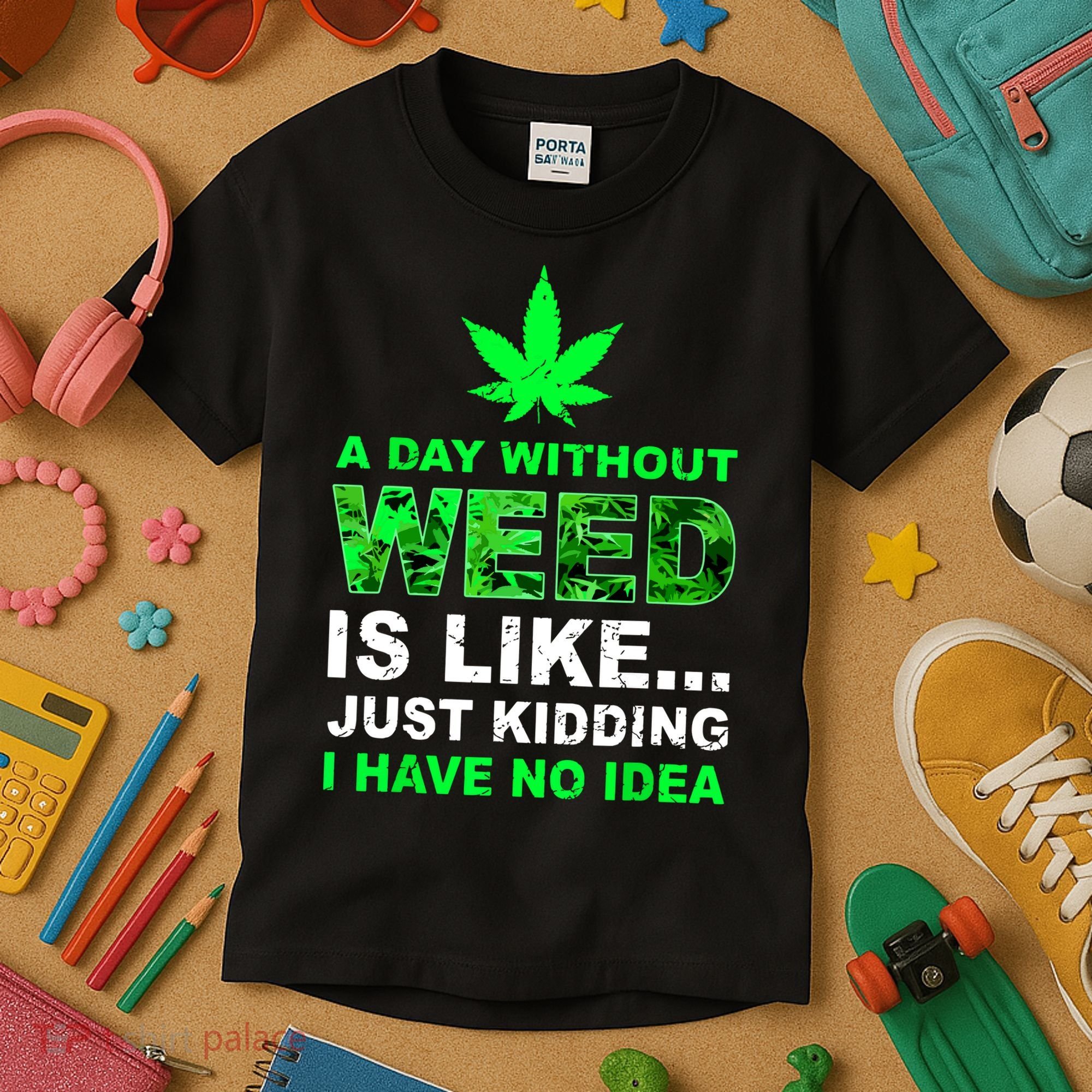 A Day Without Weed Funny Marijuana Cannabis Weed Pot 420 Kids T-Shirt