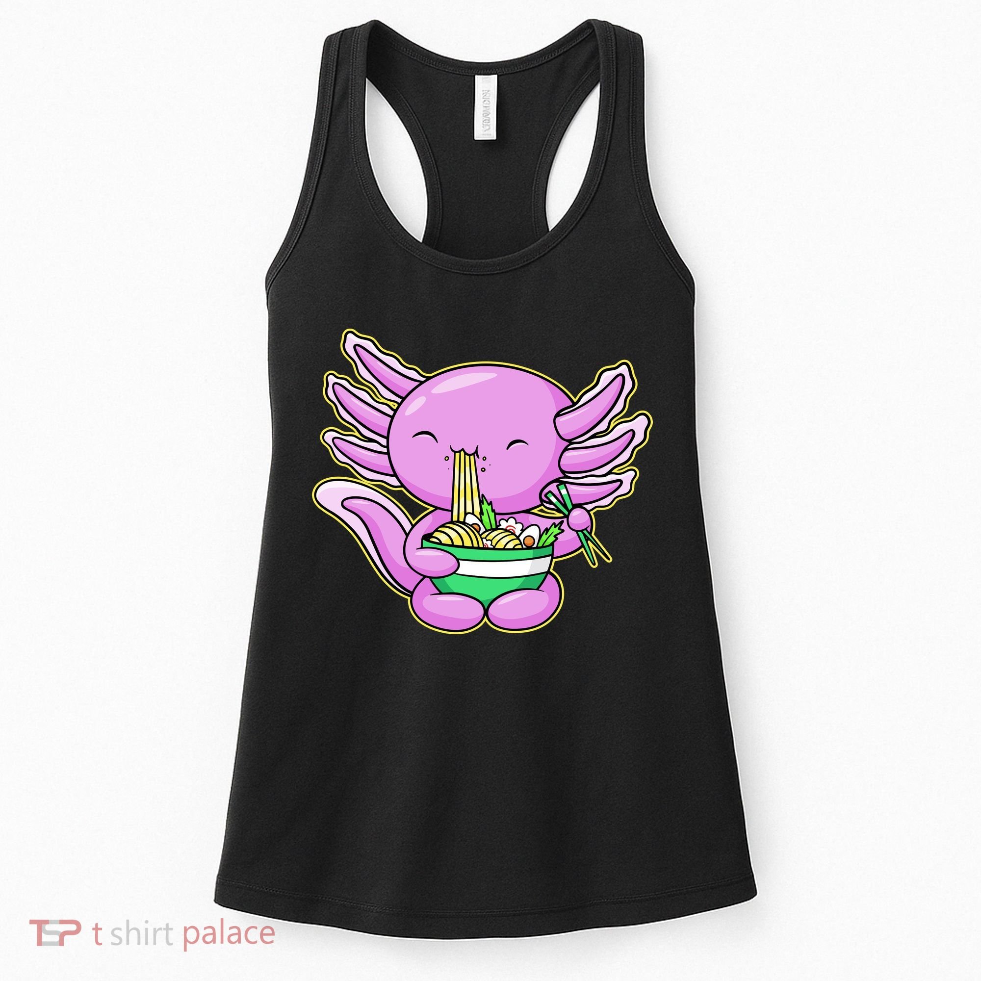 Axolotl Eating A Bowl Of Ramen Anime Funny Cute Women's Tank Top