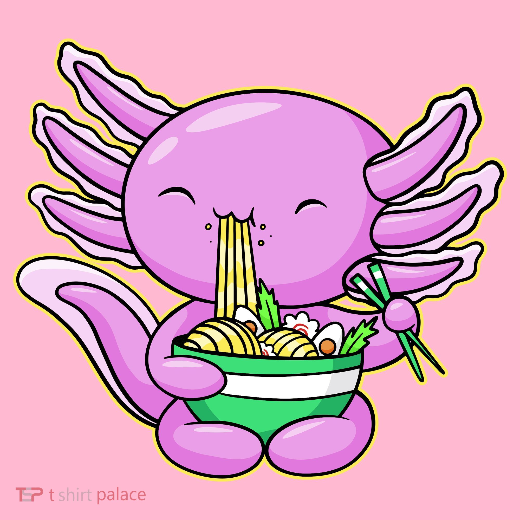 Axolotl Eating A Bowl Of Ramen Anime Funny Cute Long Sleeve Shirt