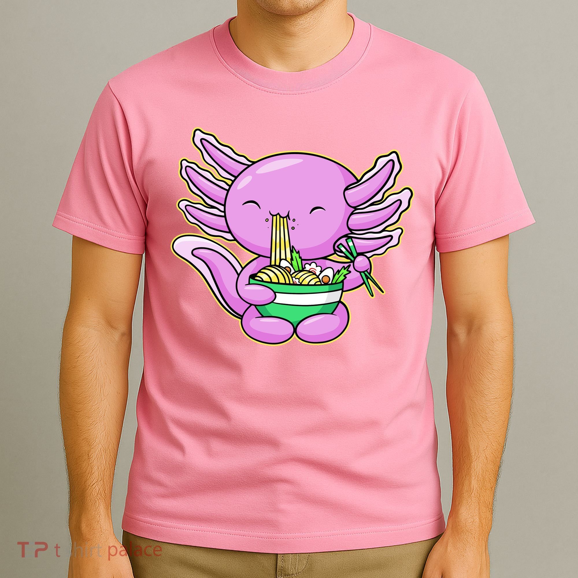 Axolotl Eating A Bowl Of Ramen Anime Funny Cute T-Shirt