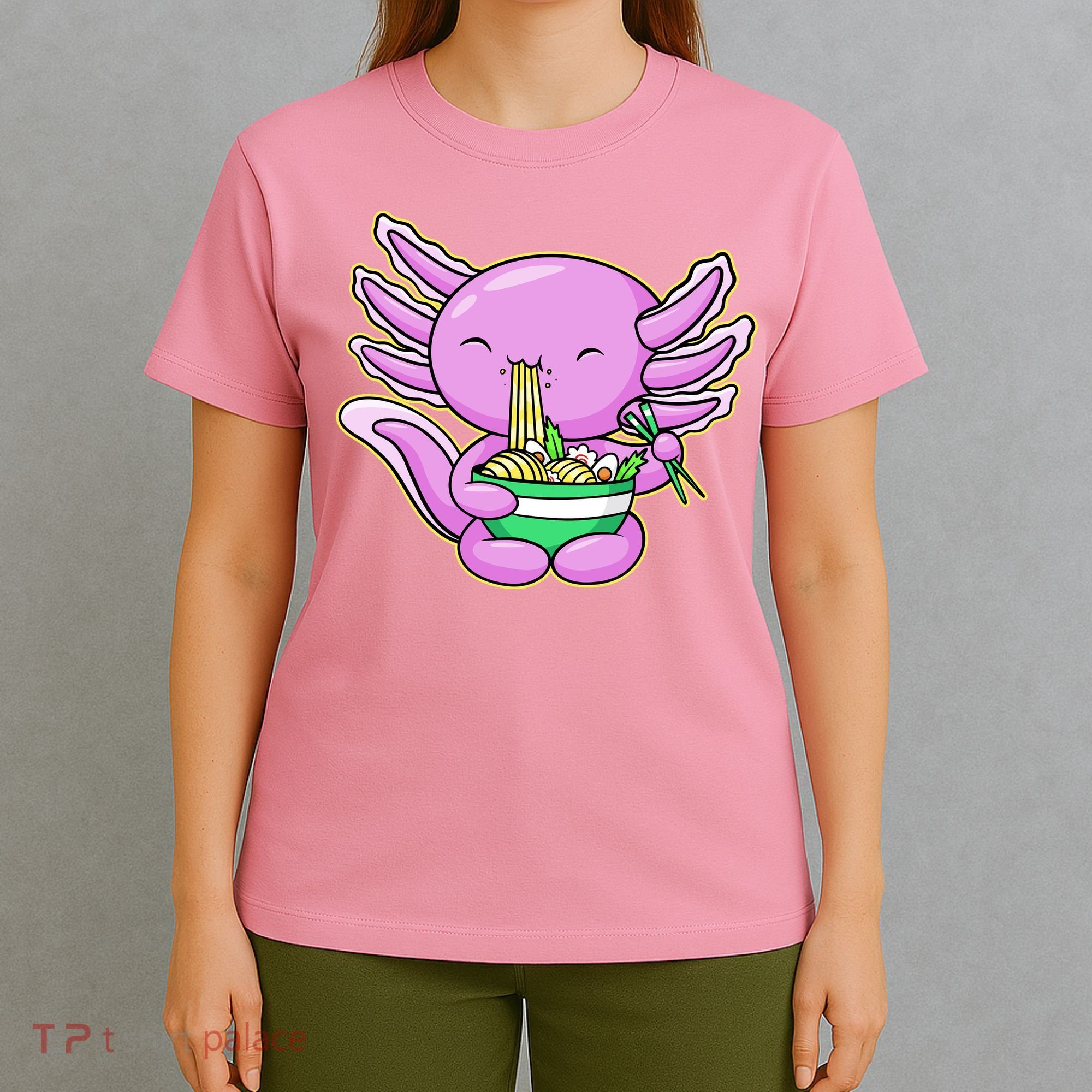 Axolotl Eating A Bowl Of Ramen Anime Funny Cute T-Shirt