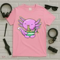 Axolotl Eating A Bowl Of Ramen Anime Funny Cute T-Shirt thumb 5