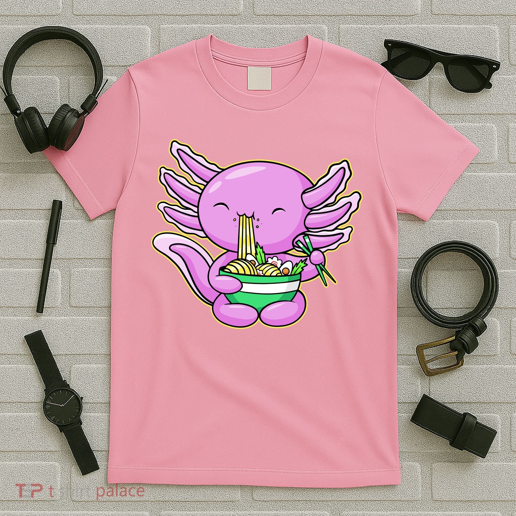 Axolotl Eating A Bowl Of Ramen Anime Funny Cute T-Shirt
