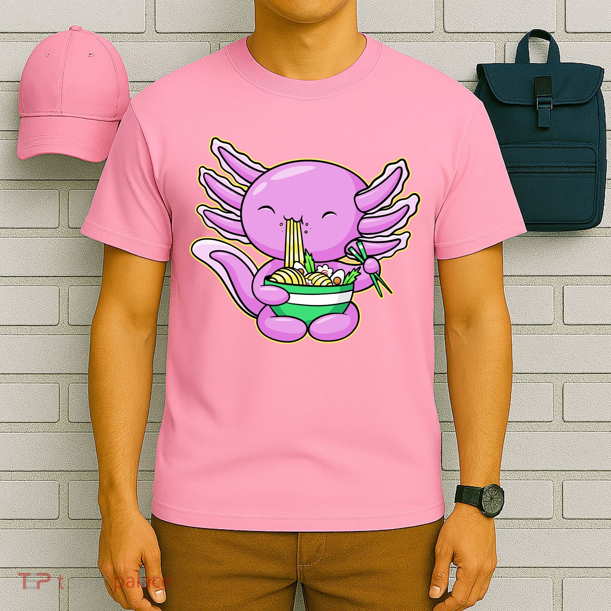 Axolotl Eating A Bowl Of Ramen Anime Funny Cute T-Shirt