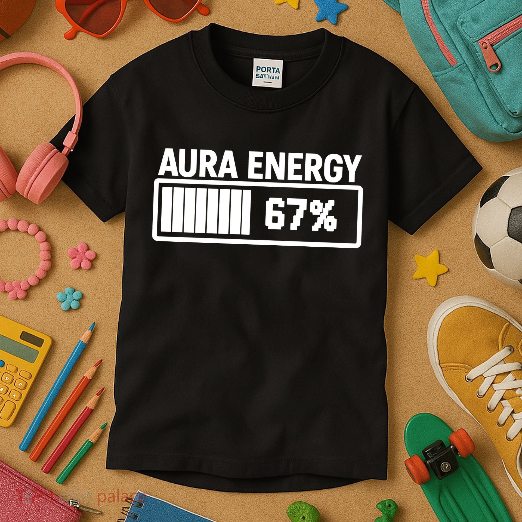 Aura Energy At 67 Funny Six Seven Meme Gen Alpha Slang Kids T-Shirt