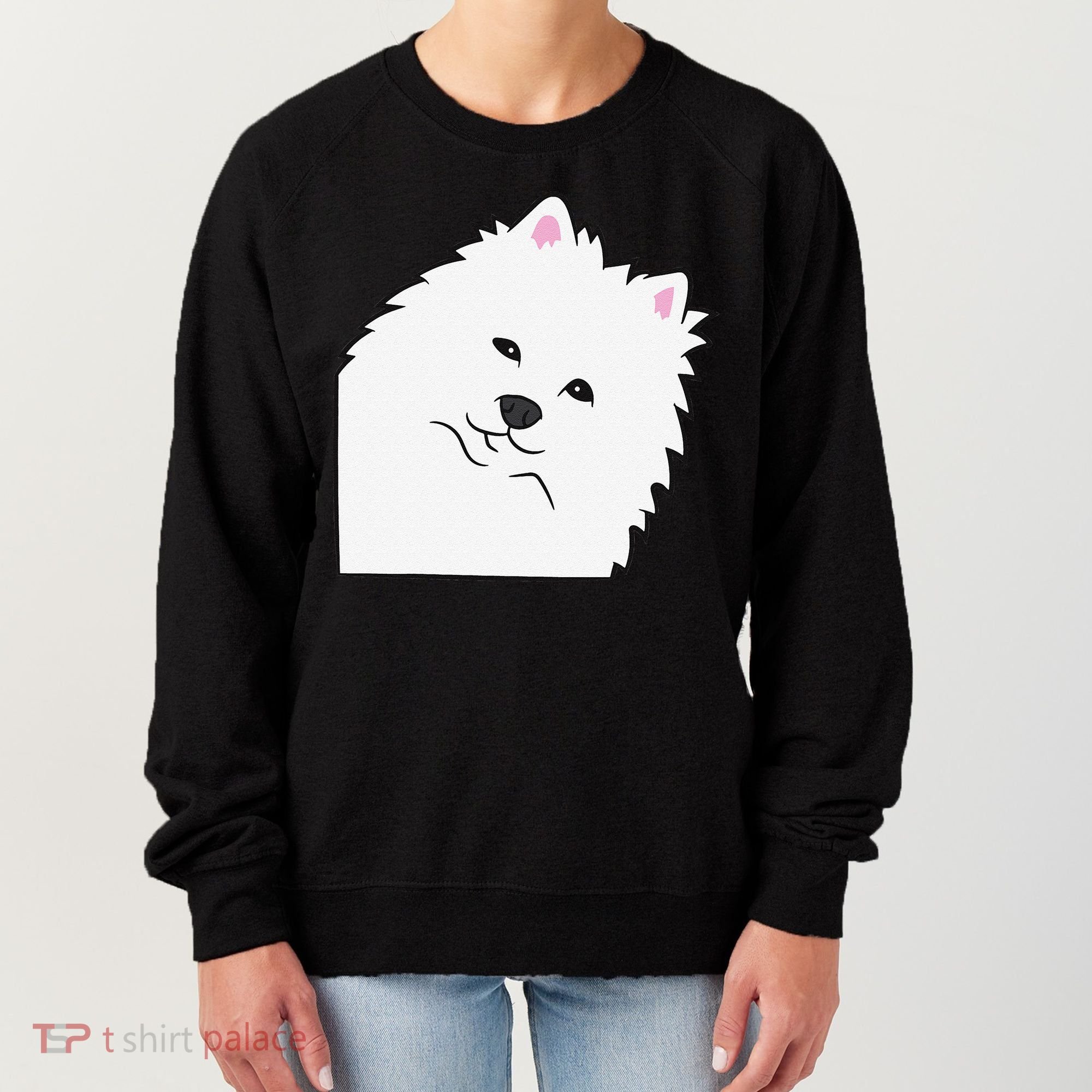 American Eskimo Dog Peeking From Side Cute American Eskimo Women's Sweatshirt