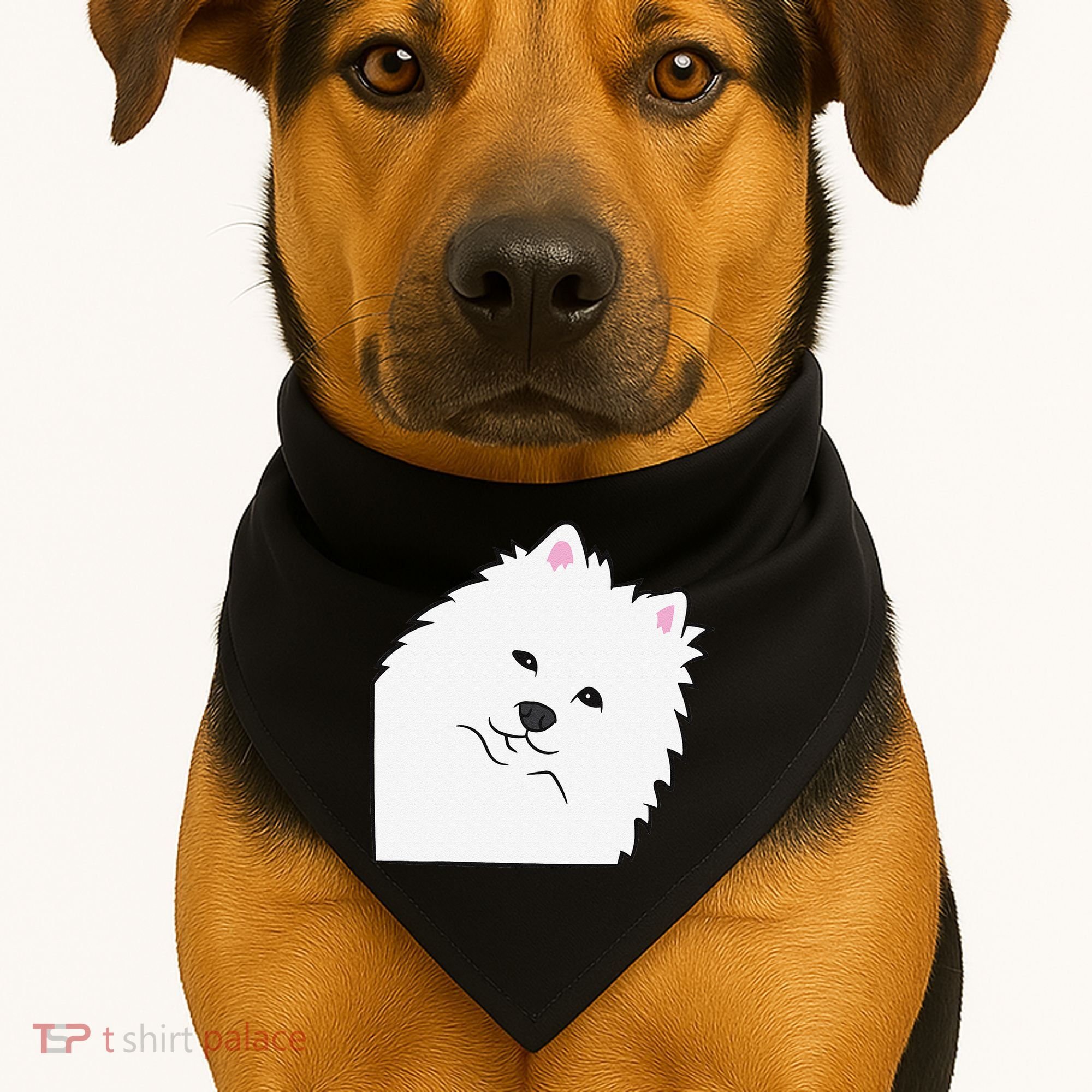 American Eskimo Dog Peeking From Side Cute American Eskimo USA-Made Doggie Bandana
